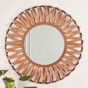 Vintage Round Contemporary Wall Mounted Bamboo Mirror