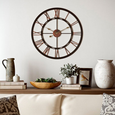 Vintage Round Large Silent Decorative Metal Wall Clock with Roman ...