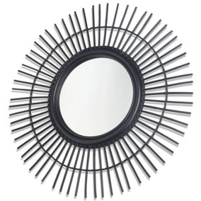Vintage Round Rattan Mirror in Black (H)79cm x (W)79xm