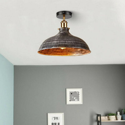 Vintage Semi Flush Ceiling Light in Brushed Silver Color Metal with E27 Lamp Holder Easy Fit for Indoor No Bulb