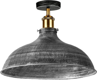 Vintage Semi Flush Ceiling Light in Brushed Silver Color Metal with E27 Lamp Holder Easy Fit for Indoor No Bulb
