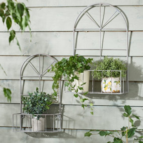 Vintage Set of 2 Arched Iron Indoor Outdoor Garden Wall Mounted Planters