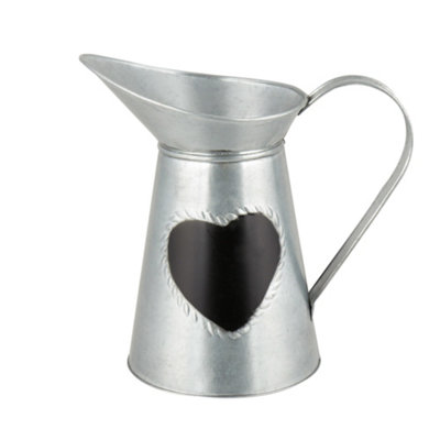 Vintage Silver Jug Table Hallway Decoration Flower Vase with Chalkboard Heart