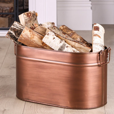 Vintage Small Copper Oval Fireside Coal & Log Storage Bucket - 4