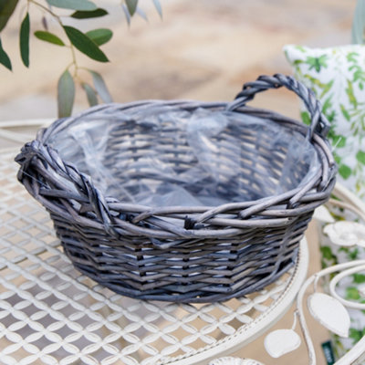 Vintage Small Round Antique Wash Display Wicker Tray with Plastic Lining