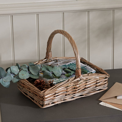 Vintage Small Slope-Sided Antique Wash Gardening Wicker Trug Basket