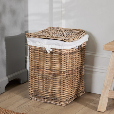 Vintage Small Square Rattan Laundry Hamper Basket