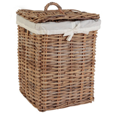 Vintage Small Square Rattan Laundry Hamper Basket