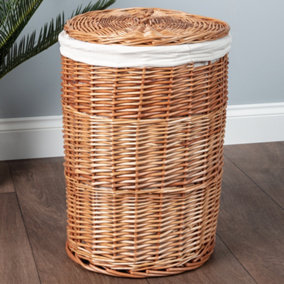 Vintage Small Wicker Laundry Basket with Cotton Lining