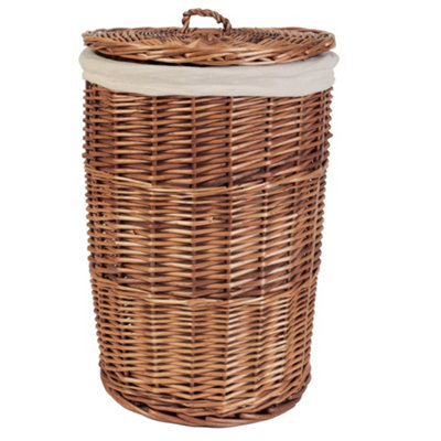 Vintage Small Wicker Laundry Basket with Cotton Lining