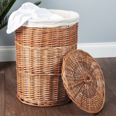 Vintage Small Wicker Laundry Basket with Cotton Lining - 3