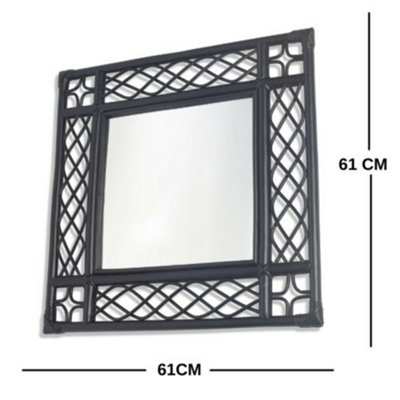 Vintage Square Rattan Mirror in Black (H)61cm x (W)61cm