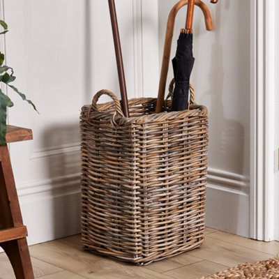 Vintage Square Rattan Umbrella Stand Basket