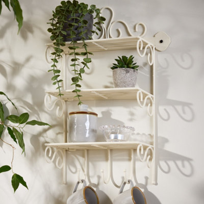 Shabby chic shelf with hooks clearance