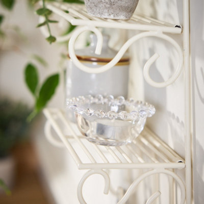 Vintage Style 3 Tier Bathroom Shelf Cream Wall Mounted Storage Unit with Hooks Multi-Purpose Ornate Scrolled Organiser Shelf - 4