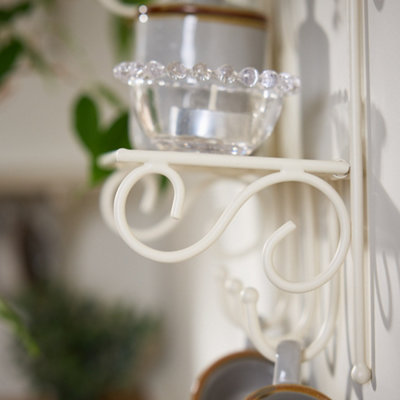 Vintage Style 3 Tier Bathroom Shelf Cream Wall Mounted Storage Unit with Hooks Multi-Purpose Ornate Scrolled Organiser Shelf - 5