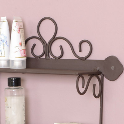 Vintage Style 3 Tier Bathroom Shelf  Wall Mounted Storage Unit with Hooks Multi-Purpose Ornate Scrolled Organiser Shelf