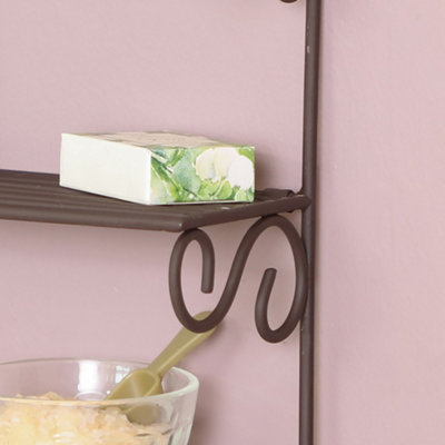 Vintage Style 3 Tier Bathroom Shelf  Wall Mounted Storage Unit with Hooks Multi-Purpose Ornate Scrolled Organiser Shelf - 3