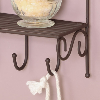 Vintage Style 3 Tier Bathroom Shelf  Wall Mounted Storage Unit with Hooks Multi-Purpose Ornate Scrolled Organiser Shelf - 4