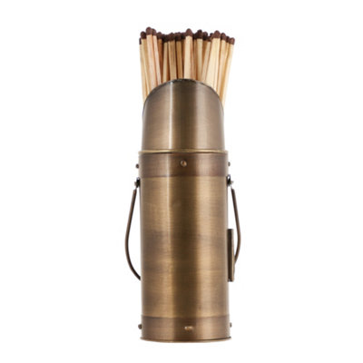 Vintage Style Antique Brass Fireside Matches Canister Firelighter Match Holder Matchbox