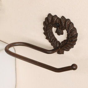 Vintage Style Antique Brown Cast Iron Toilet Roll Holder Wall Mounted Love Heart Wreath Toilet Roll Paper Tissue Dispenser