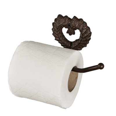 Vintage Style Antique Brown Cast Iron Toilet Roll Holder Wall Mounted Love Heart Wreath Toilet Roll Paper Tissue Dispenser