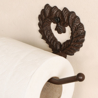 Vintage Style Antique Brown Cast Iron Toilet Roll Holder Wall Mounted Love Heart Wreath Toilet Roll Paper Tissue Dispenser - 3