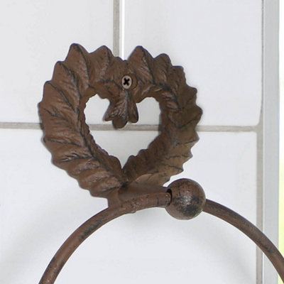 Vintage Style Antique Brown Cast Iron Towel Ring Wall Mounted Love Heart Towel Rail Ornate Kitchen Hanging Hook - 4