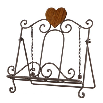 Vintage Style Antique Brown Kitchen Recipe Cookbook Stand with Wooden Recipe Book Holder Heart Gift Idea