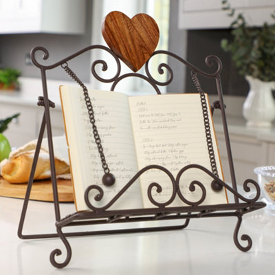 Vintage Style Antique Brown Kitchen Recipe Cookbook Stand with Wooden Recipe Book Holder Heart Gift Idea - 3