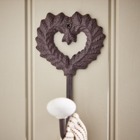 Vintage Style Antique Brown Love Heart Wreath Hallway Kitchen Bedroom Coat Peg Bathroom Towel Hooks with Ceramic Tips