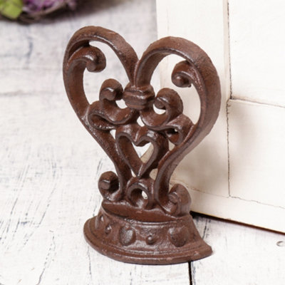 Vintage Style Antique Door Stopper Heavy Duty Cast Iron Scrolled Heart Decorative Door Stop