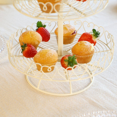 Vintage Style Bird Topped Double Tier Cupcake Stand Serving Platter Sweet Stand Gift Idea - 3