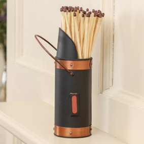 Vintage Style Black Copper Fireside Matches Canister Firelighter Match Holder Matchbox
