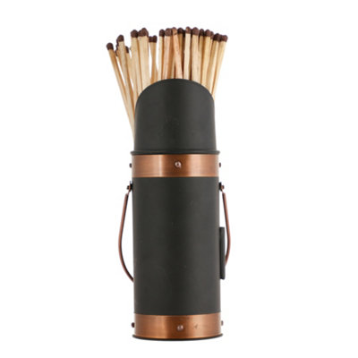 Vintage Style Black Copper Fireside Matches Canister Firelighter Match Holder Matchbox