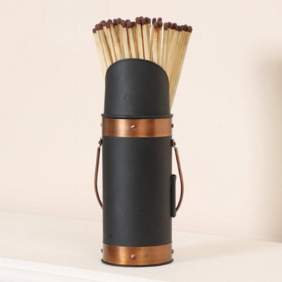Vintage Style Black Copper Fireside Matches Canister Firelighter Match Holder Matchbox - 3