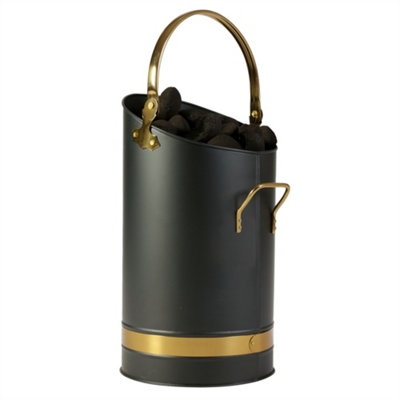 Vintage Style Black Fireplace Storage Fireside Kindling Coal & Log Bucket