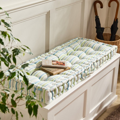 Vintage Style Blue Striped Indoor Hallway Furniture Chair Pad Bench Seat Pad Cushion (L)105cm x (W)42cm
