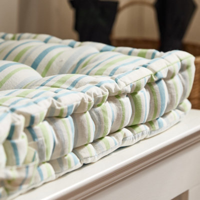 Vintage Style Blue Striped Indoor Hallway Furniture Chair Pad Bench Seat Pad Cushion (L)105cm x (W)42cm