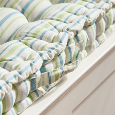 Vintage Style Blue Striped Indoor Hallway Furniture Chair Pad Bench Seat Pad Cushion (L)105cm x (W)42cm