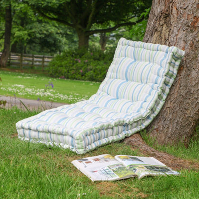 Vintage Style Blue Striped Outdoor Garden Furniture Bench Cushion - 3