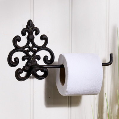 Vintage Style Brown Fleur De Lys Iron Scrolled Bathroom Toilet Paper Tissue Holder Wall Mounted Toilet Roll Holder