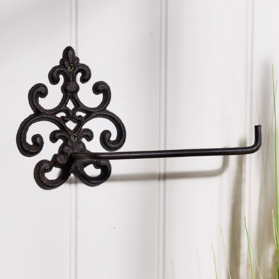 Vintage Style Brown Fleur De Lys Iron Scrolled Bathroom Toilet Paper Tissue Holder Wall Mounted Toilet Roll Holder