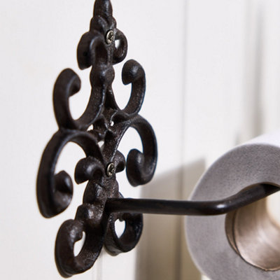 Vintage Style Brown Fleur De Lys Iron Scrolled Bathroom Toilet Paper Tissue Holder Wall Mounted Toilet Roll Holder - 3
