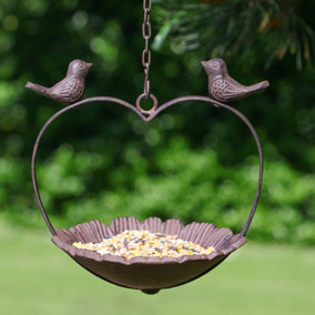 Vintage Style Cast Iron Hanging Heart Bird Dish Sunflower Garden Bird Feeder Seed Nut Mealworm Bird Feeding Station Tray
