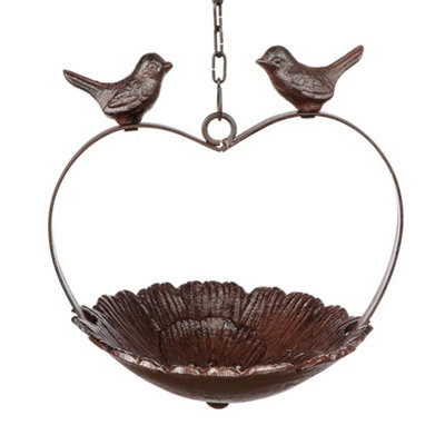 Vintage Style Cast Iron Hanging Heart Bird Dish Sunflower Garden Bird Feeder Seed Nut Mealworm Bird Feeding Station Tray