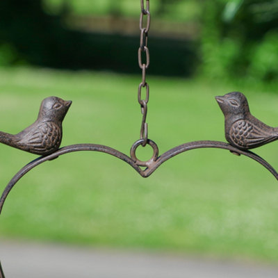 Vintage Style Cast Iron Hanging Heart Bird Dish Sunflower Garden Bird Feeder Seed Nut Mealworm Bird Feeding Station Tray - 4