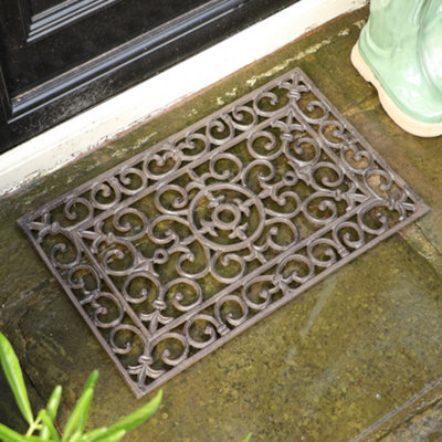 Vintage Style Cast Iron Outdoor Garden Ornate Scrolled Bristle Boot Brush Doormat Shoe Scraper Decoration