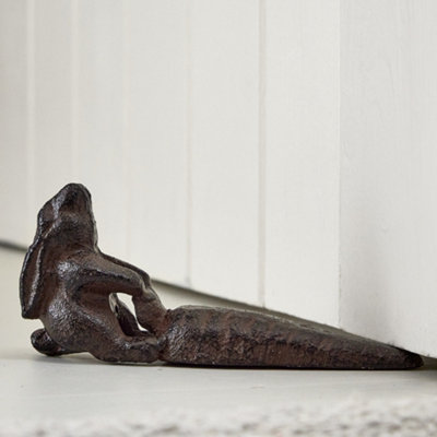 Vintage Style Cast Iron Rabbit Carrot Decorative Doorstop