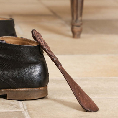 Vintage Style Cast Iron Shoe Horn Antique Brown Shoe Horn with Ornate Scrolled Finish Handle